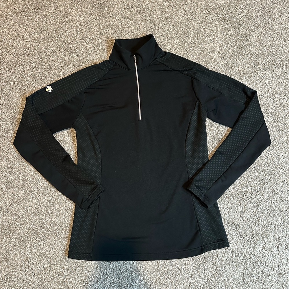 Descente 1/4 Zip Ski Base Layer Top Black Pullover Long Sleeve Thermal Womens 8